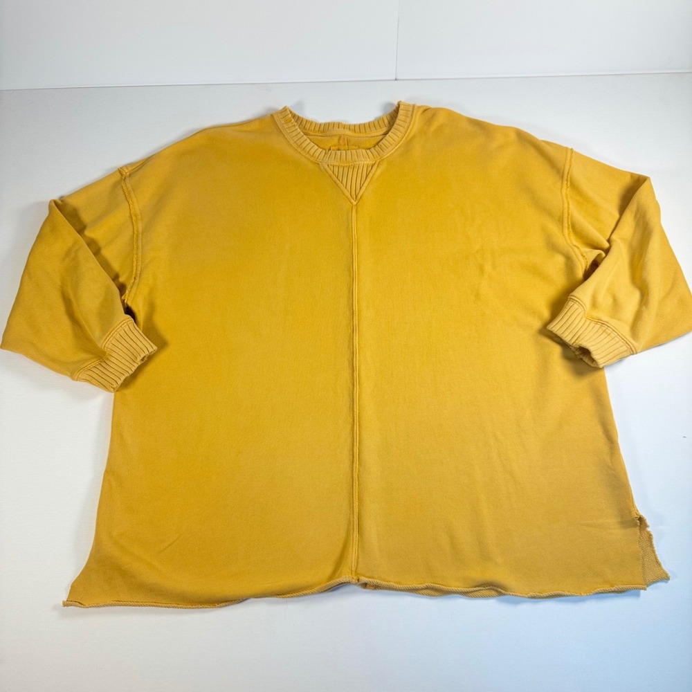 Aerie Womens Oversized Crewneck Sweatshirt Mustard Yellow Ribbed Trim Medium